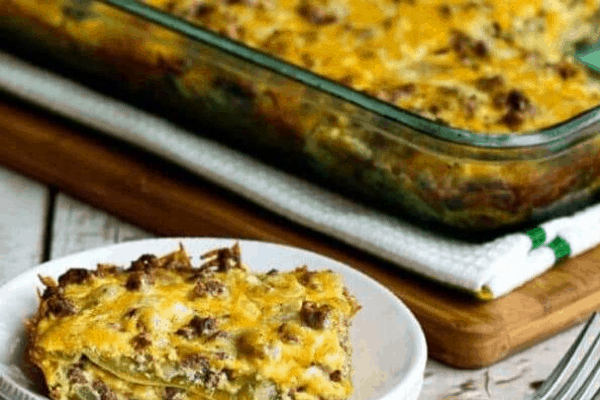 BEEFY AND CHEESY LOW CARB GREEN CHILE BAKE