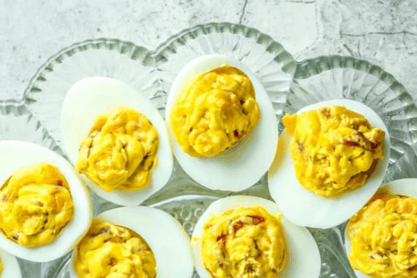 BACON CHEDDAR DEVILED EGGS KETO APPETIZERS